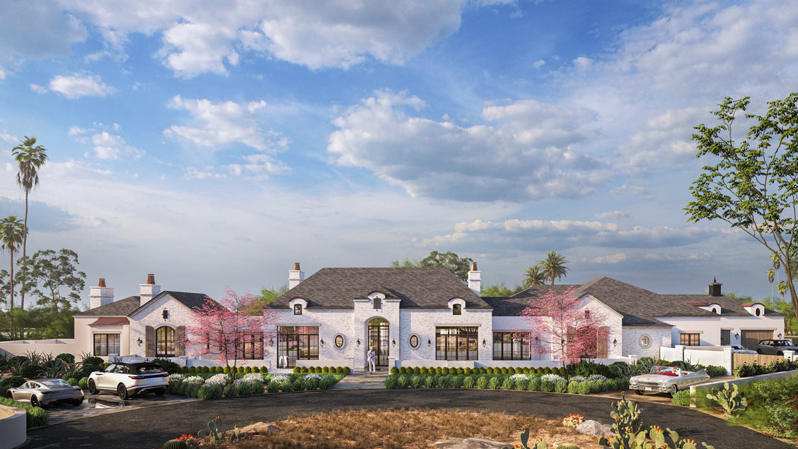 Rendering of a large custom spec home at the base of Camelback Mountain in Phoenix