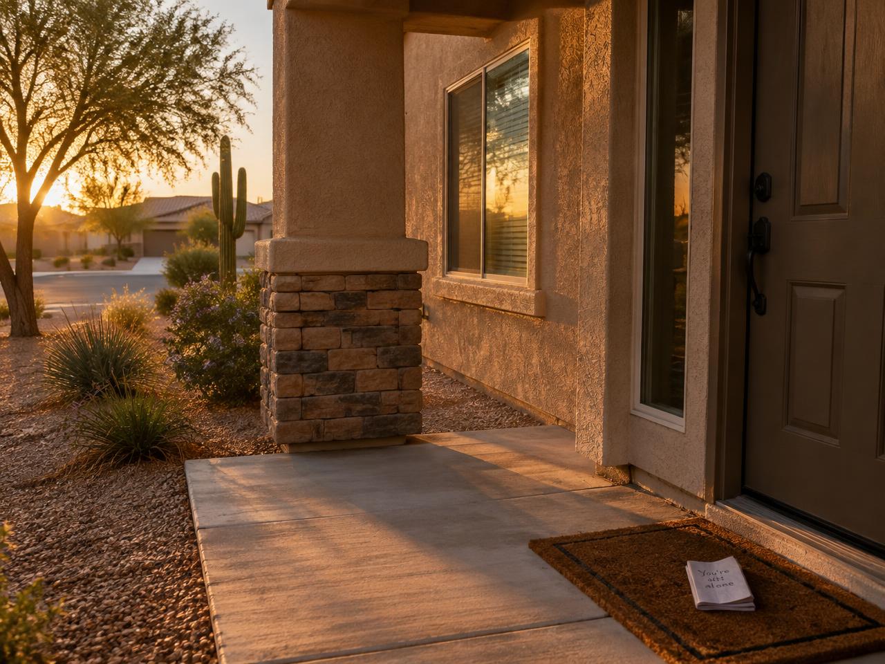 a stranger with a folder standing at a front door